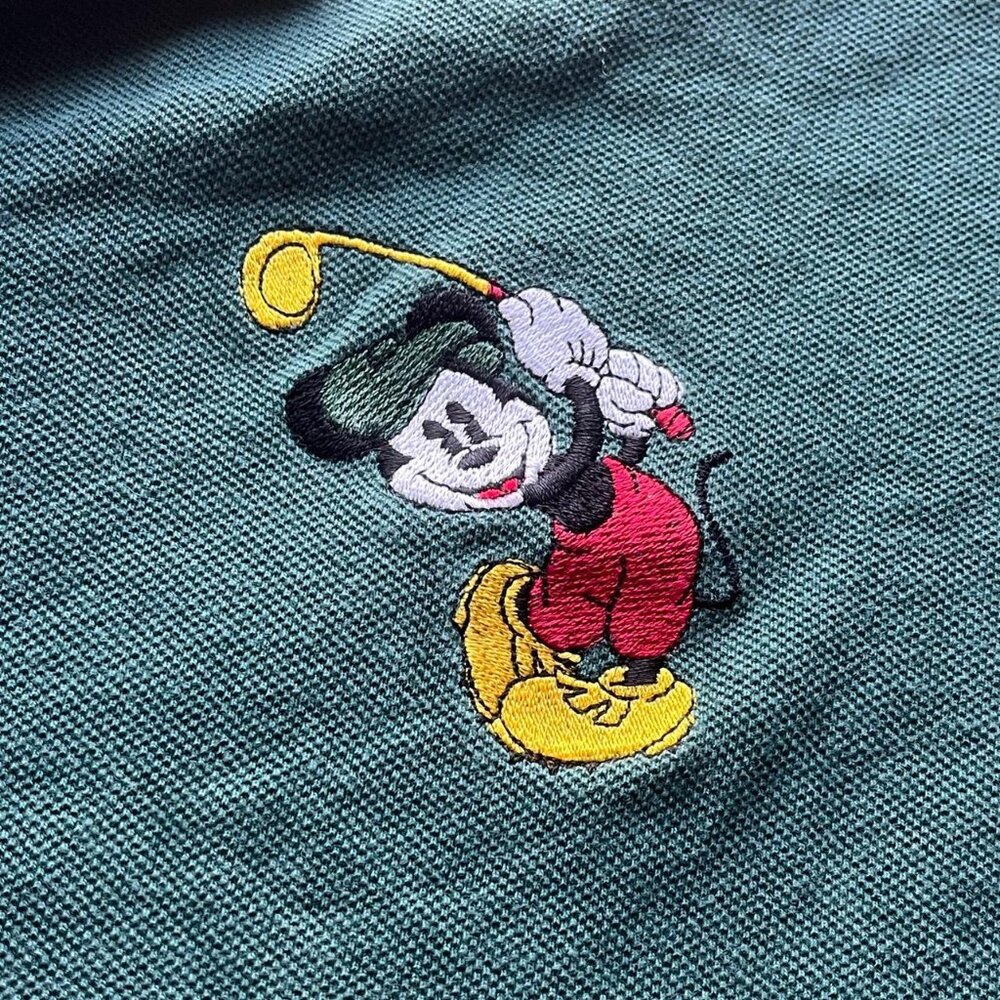 Vintage Green Mickey Mouse Golf Polo, Disney Polo, Men's Large Polo, Cotton Polo - Picture 2 of 7